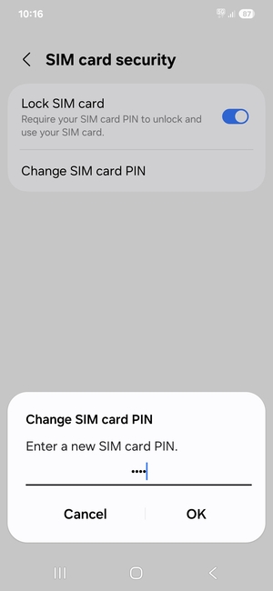 Enter your New SIM card PIN and select OK