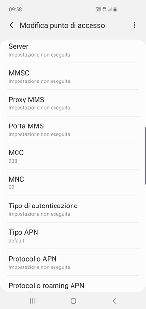 Scorri verso il basso e inserisci le informazioni di internet