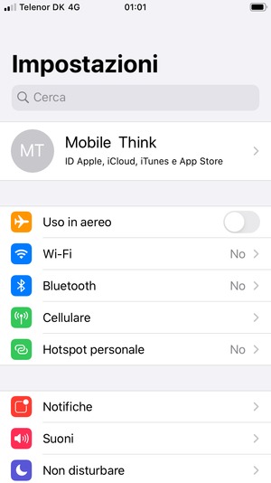 Seleziona ID Apple, iCloud, iTunes e App Store