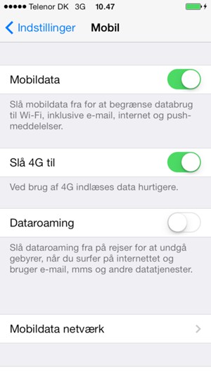 Slå Dataroaming til eller fra