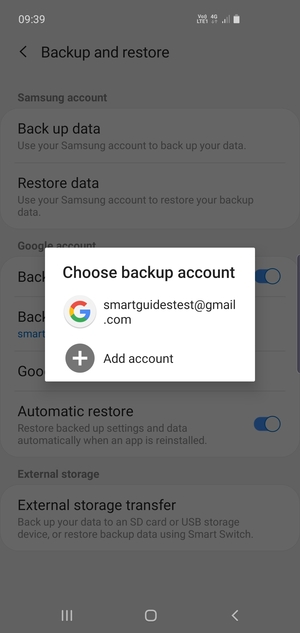 Select your backup account