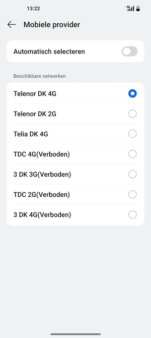 Selecteer een netwerkoperator uit de lijst