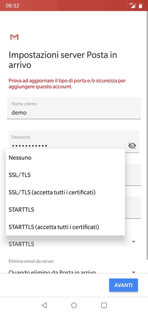 Seleziona Nessuno e AVANTI