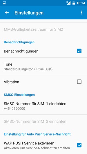 Scrollen Sie und wählen Sie SMSC-Nummer für SIM einrichten