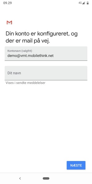 Giv din konto et navn og indtast dit navn. Vælg NÆSTE