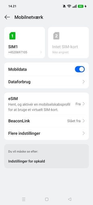 Vælg SIM1 eller SIM2