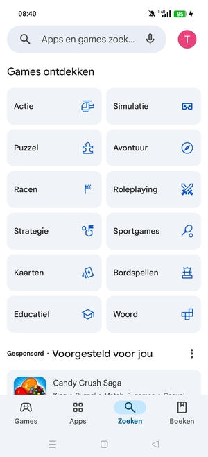 Selecteer de zoekbalk