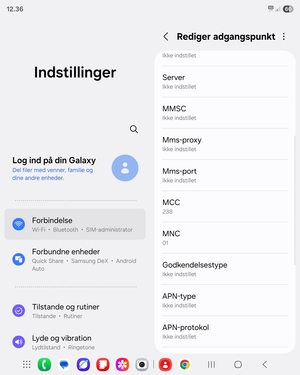 Scroll ned og indtast MMS-oplysninger