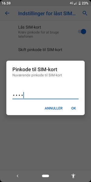 Indtast din Nuværende pinkode til SIM-kort og vælg OK