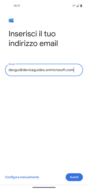Inserisci il tuo indirizzo email e seleziona Configura manualmente