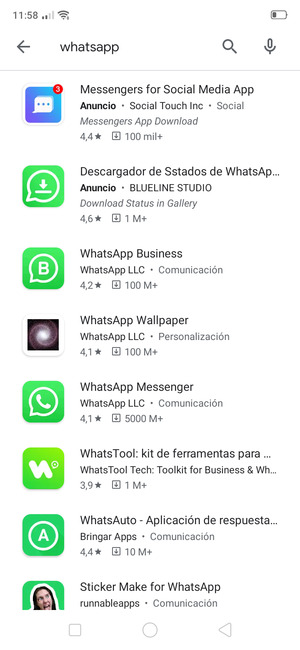 Seleccione la aplicación