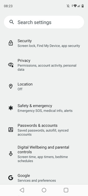 Scroll to and select Security