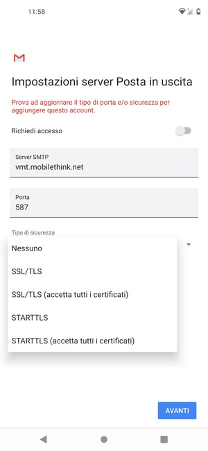 Seleziona Nessuno e AVANTI
