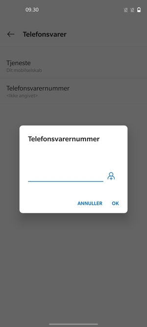 Indtast Telefonsvarernummer og vælg OK