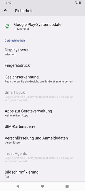 Um die PIN für die SIM-Karte zu wechseln, gehen Sie zum Sicherheit Menü und wählen Sie SIM-Kartensperre