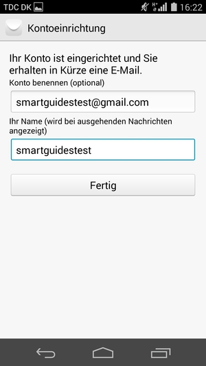 Geben Sie Ihrem Konto einen Namen und geben Sie Ihren Namen ein. Wählen Sie Fertig