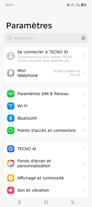 Sélectionnez Paramètres SIM & Réseau