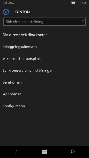 Välj Din e-post och dina konton
