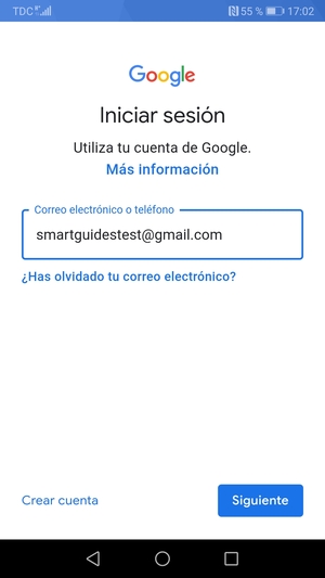 Introduzca su dirección de Gmail y seleccione Siguiente