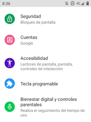 Desplácese y seleccione Seguridad
