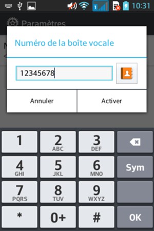 Saisissez le Numéro de la boîte vocale et sélectionnez Activer
