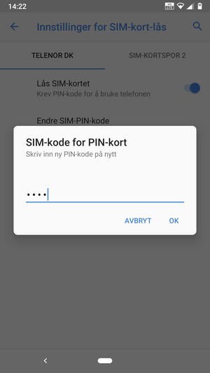 Bekreft din nye PIN-kode for SIM-kort og velg OK