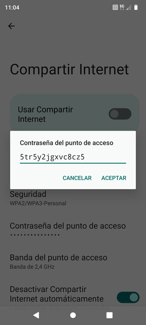 Introduzca una contraseña de punto de acceso Wi-Fi de al menos 8 caracteres y seleccione ACEPTAR