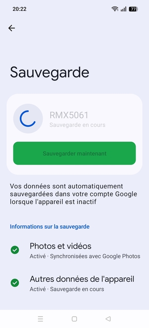 Veuillez attendre la fin de la sauvegarde