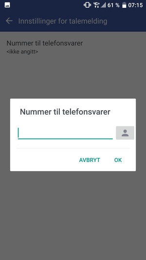 Skriv inn Nummer til telefonsvarer og velg OK