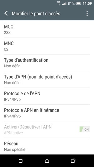 Faites défiler vers le bas et saisissez les informations Internet
