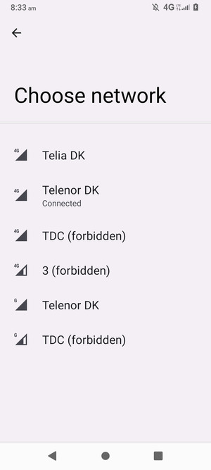 Select a network operator from the list