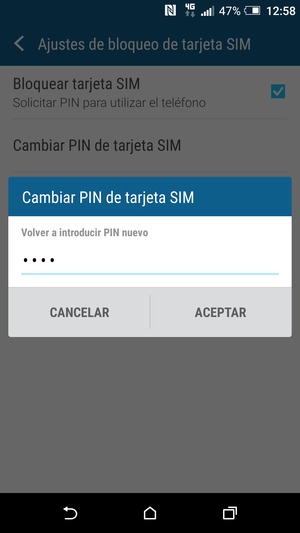 Confirme su nuevo PIN de tarjeta SIM y seleccione ACEPTAR