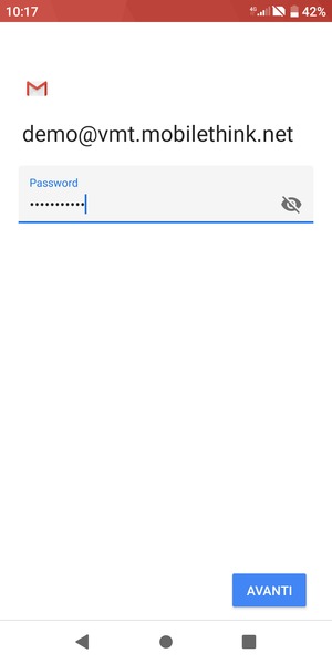 Inserisci la tua password e seleziona AVANTI