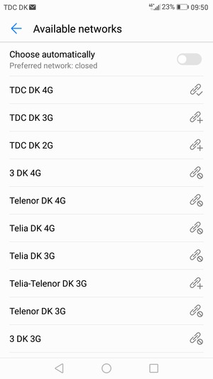 Select a network operator from the list