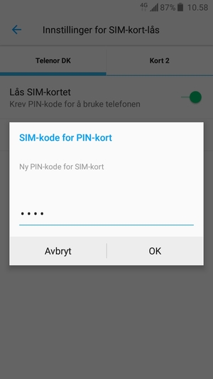Skriv inn Ny PIN-kode for SIM-kort og velg OK