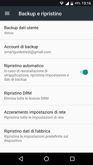 Torna al menu Backup e ripristino e seleziona Account di backup
