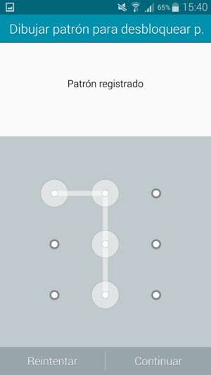 Dibuje un patrón de desbloqueo y seleccione Continuar