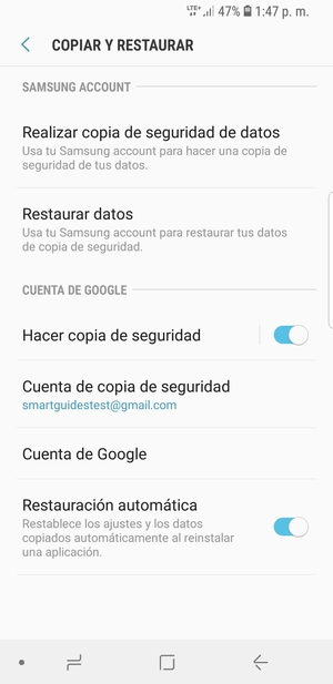 Seleccione Cuenta de copia de seguridad