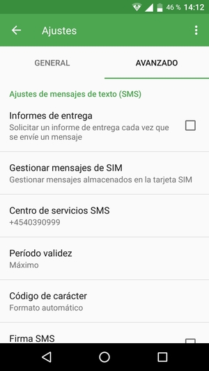 Seleccione Centro de servicios SMS