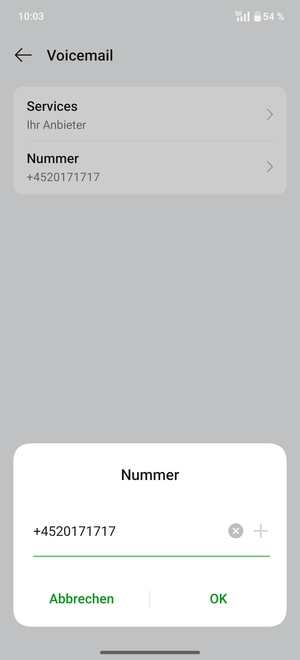 Geben Sie die Mailboxnummer ein und wählen Sie OK