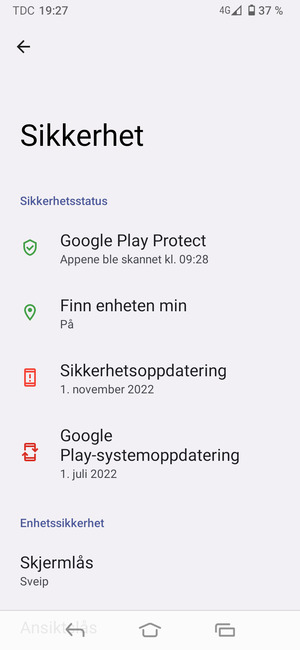 For å aktivere skjermlåsen, gå til Sikkerhet-menyen og velg Skjermlås