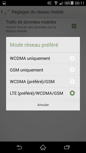 Sélectionnez GSM uniquement pour activer la 2G