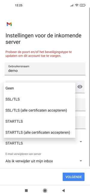 Selecteer Geen en selecteer vervolgens VOLGENDE