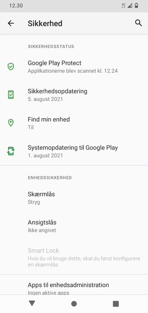 For at aktivere din skærmlås, gå til menuen Sikkerhed og vælg Skærmlås