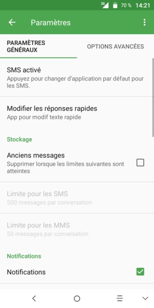 Sélectionnez OPTIONS AVANCÉES