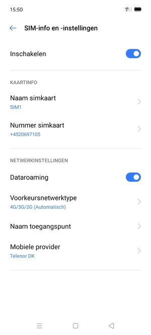 Schakel Dataroaming in of uit