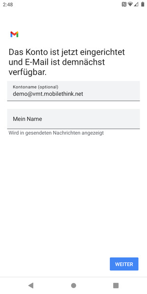 Geben Sie Ihrem Konto einen Namen und geben Sie Ihren Namen ein. Wählen Sie WEITER