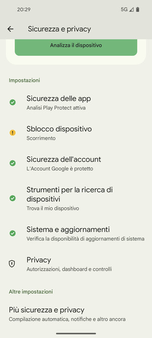 Scorri e seleziona Più sicurezza e privacy