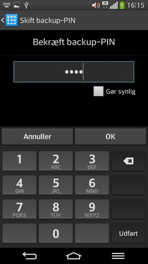 Bekræft din backup PIN og vælg OK