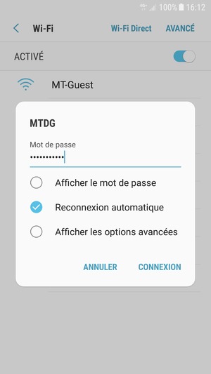 Saisissez le mot de passe du Wi-Fi et sélectionnez CONNEXION
